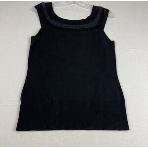 White House Black Market Knit Crochet Black Sheer Sweater Tank‎ Top Size Small